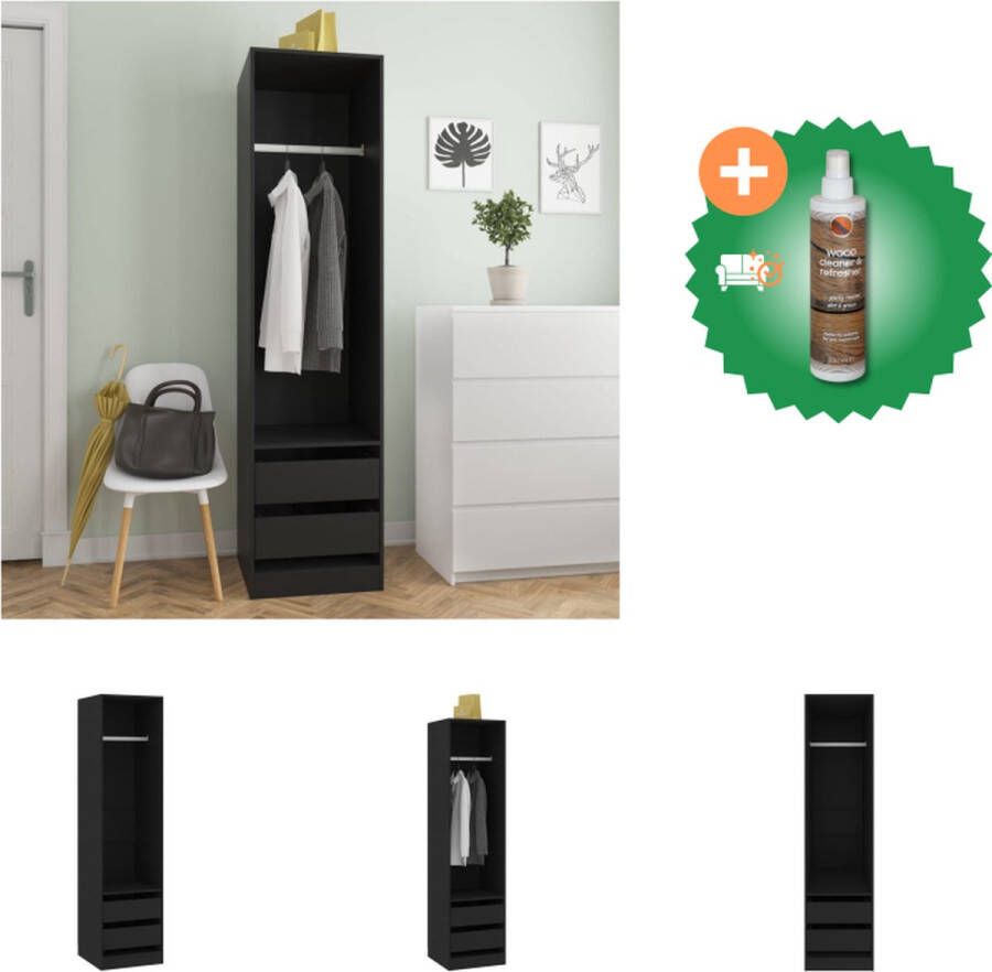 VidaXL Kledingkast met lades 50x50x200 cm bewerkt hout zwart Kast Inclusief Houtreiniger en verfrisser