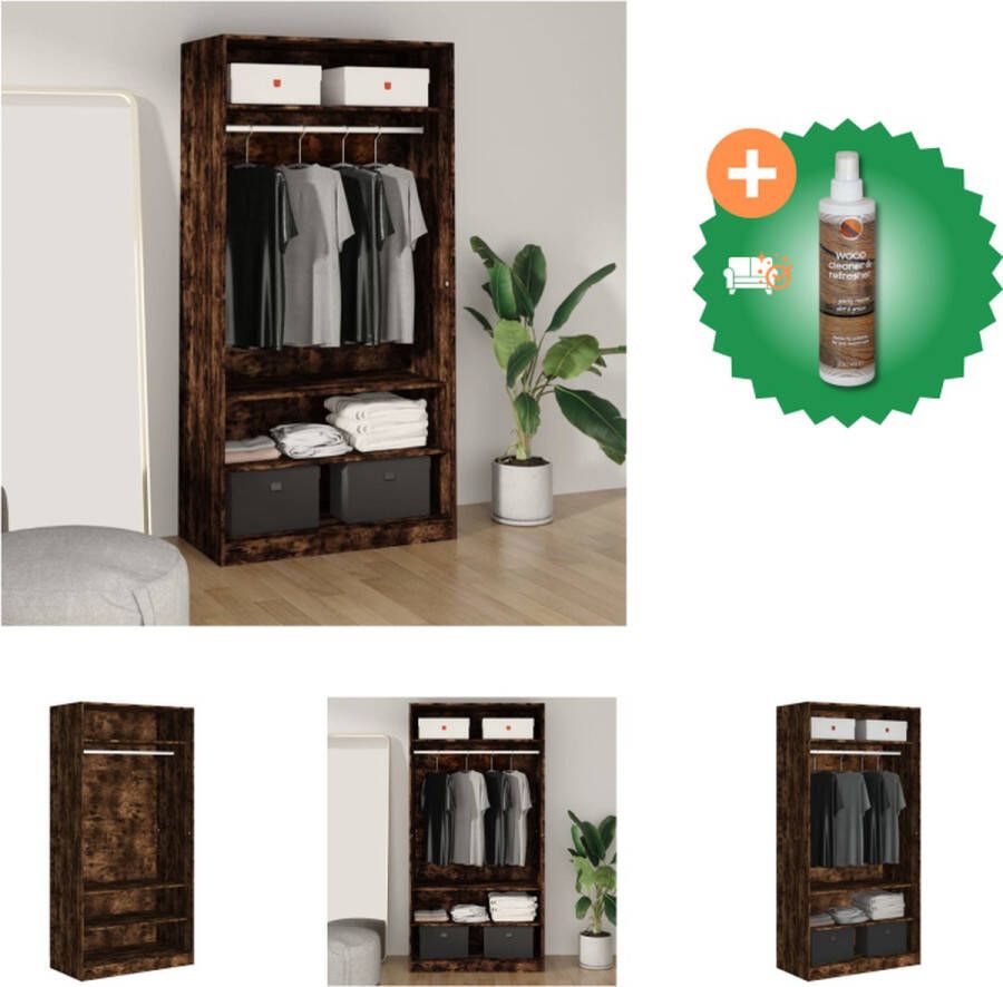 VidaXL Kledingkast Kledingopbergsysteem 100x50x200 cm Gerookt eiken Kast Inclusief Houtreiniger en verfrisser - Foto 2