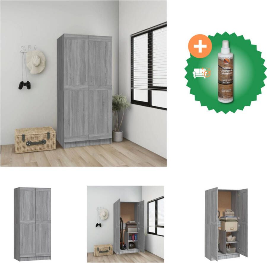 VidaXL Kledingkast Materiaal 82.5 x 51.5 x 180 cm Grijs Sonoma Eiken Kast Inclusief Houtreiniger en verfrisser