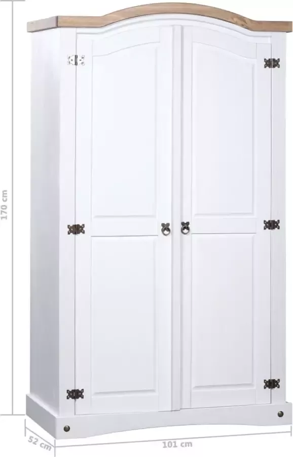 Vida XL Kledingkast met 2 deuren Mexicaans grenenhout Corona-stijl wit SKU: V282620 - Foto 4