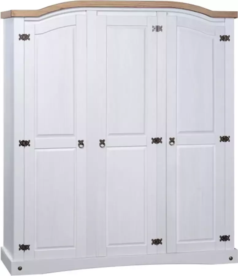 Vida XL Kledingkast met 3 deuren Mexicaans grenenhout Corona-stijl wit SKU: V282622 - Foto 3