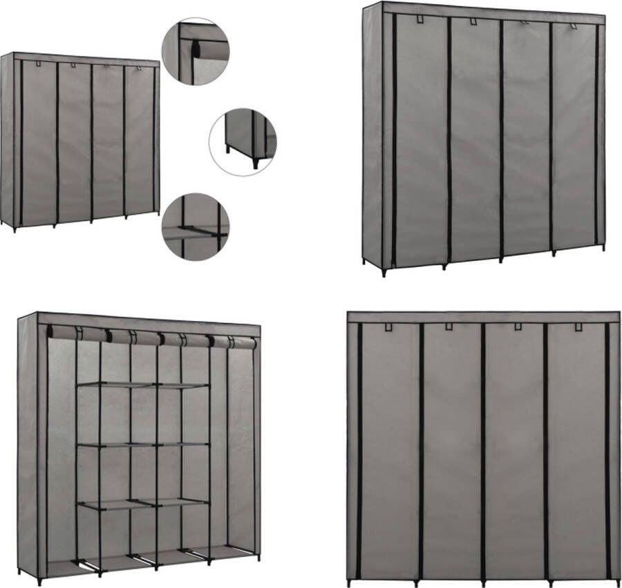 VidaXL Kledingkast met 4 vakken 175x45x170 cm grijs Klerenkast Klerenkasten Kledingkast Kledingkasten