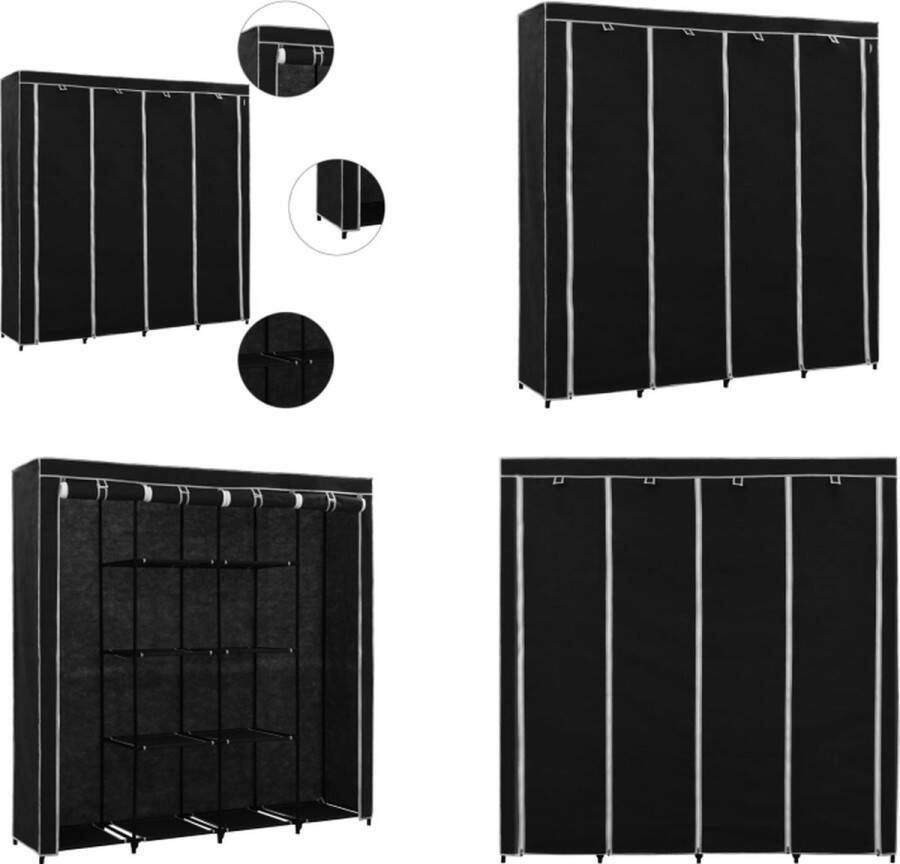 VidaXL Kledingkast met 4 vakken 175x45x170 cm zwart Klerenkast Klerenkasten Kledingkast Kledingkasten