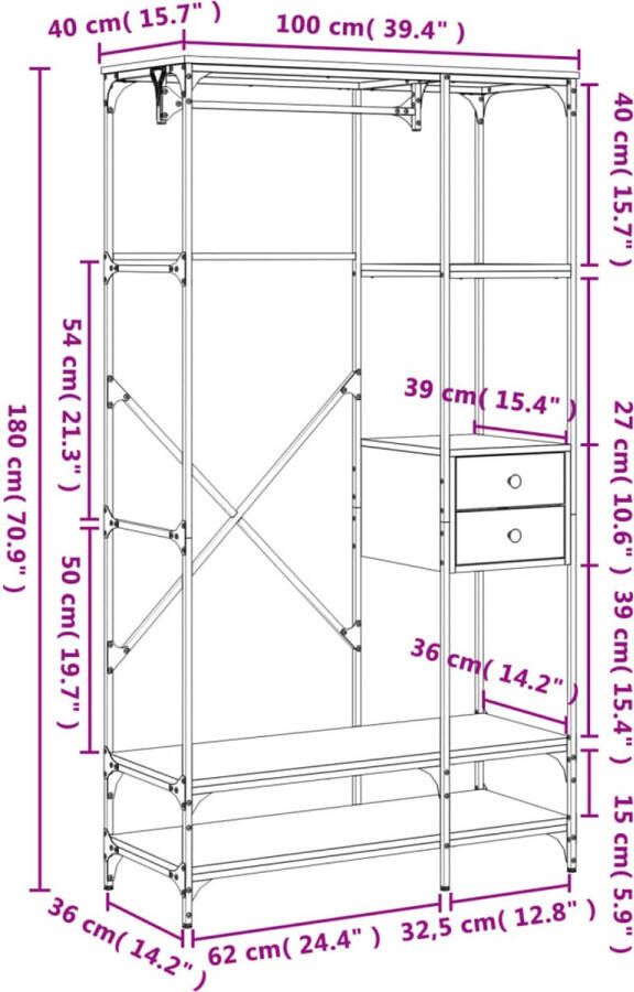 VidaXL -Kledingkast-met-lades-100x40x180-cm-bewerkt-hout-grijs-sonoma - Foto 5