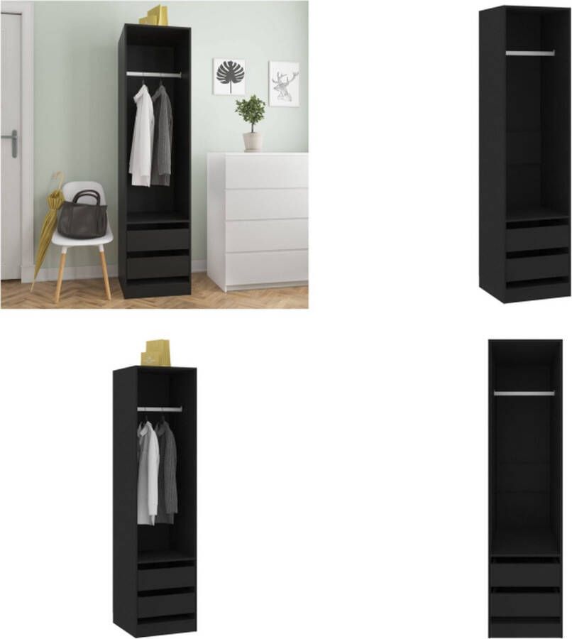VidaXL Kledingkast met lades 50x50x200 cm bewerkt hout zwart Kledingkast Kledingkasten Klerenkast Klerenkasten