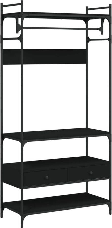 VidaXL -Kledingkast-met-lades-89x39x184 5-cm-bewerkt-hout-zwart - Foto 4