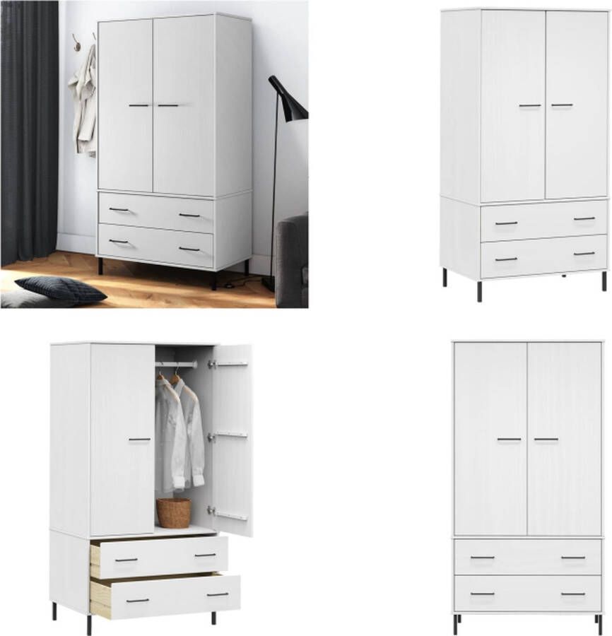 VidaXL Kledingkast met metalen poten OSLO 90x55x172-5 cm hout wit Kledingkast Kledingkasten Garderobekast Garderobekasten