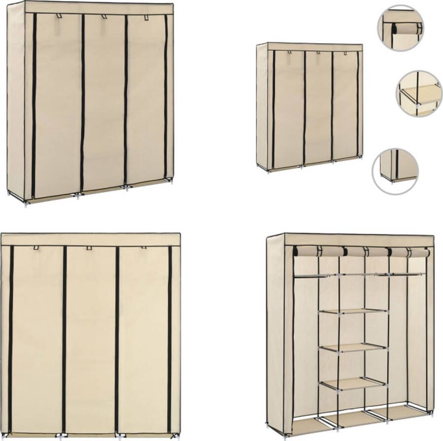 VidaXL Kledingkast met vakken en stangen 150x45x175 cm stof crème Kledingkast Kledingkasten Kledingrek Kledingrekken