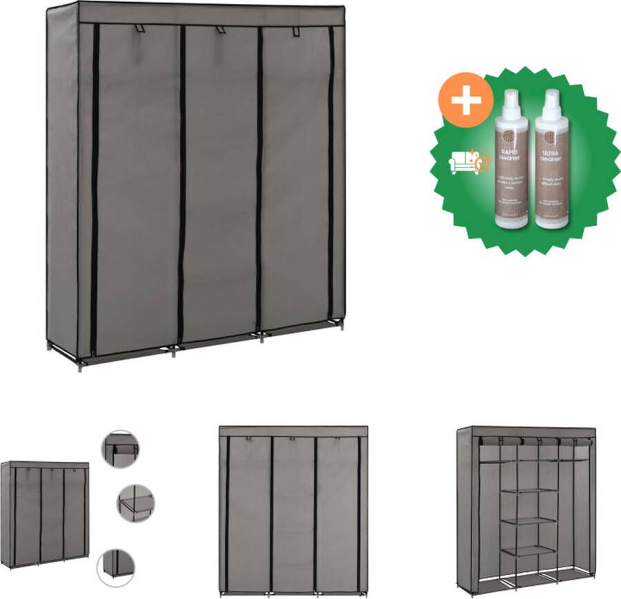 VidaXL Kledingkast met vakken en stangen 150x45x175 cm stof grijs Kast Inclusief Onderhoudsset