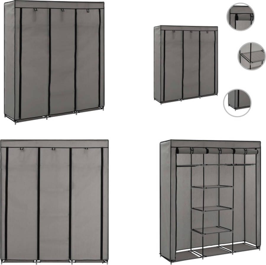 VidaXL Kledingkast met vakken en stangen 150x45x175 cm stof grijs Kledingkast Kledingkasten Kledingrek Kledingrekken