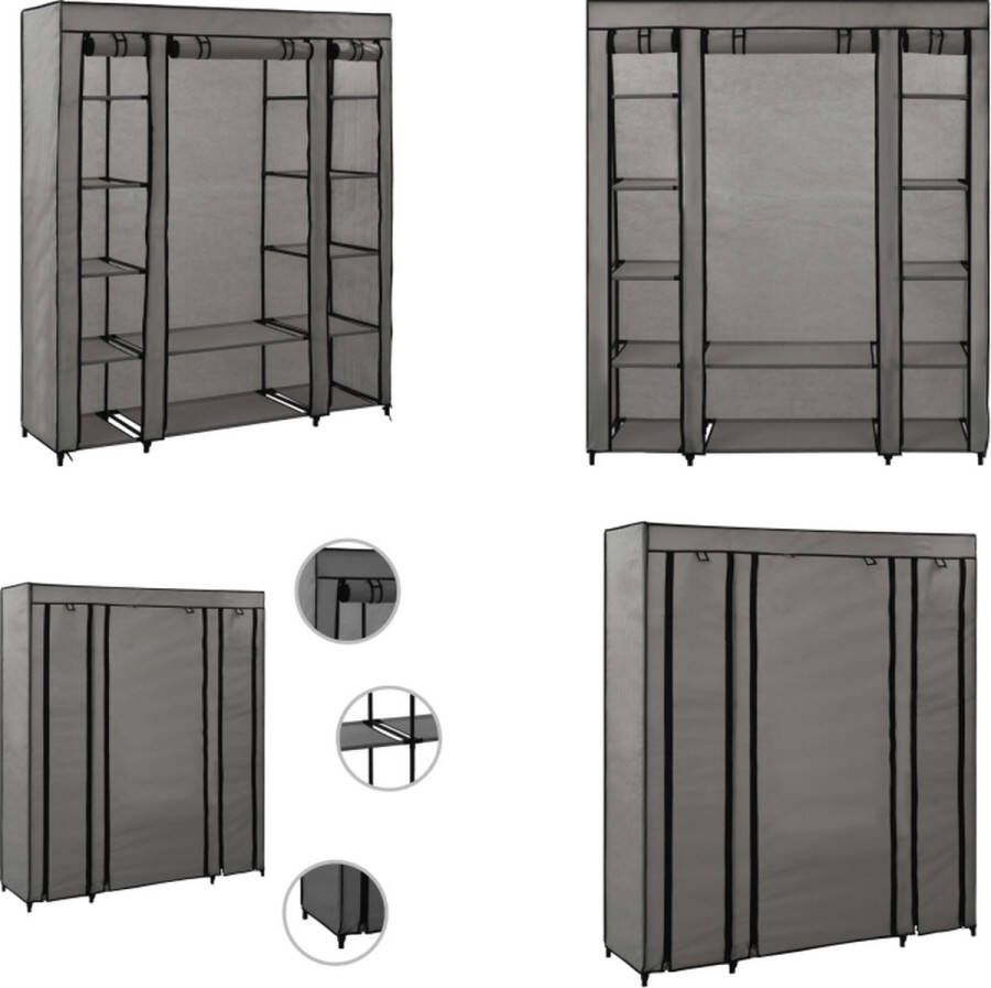 VidaXL Kledingkast met vakken en stangen 150x45x176 cm stof grijs Kast Kasten Kledingkast Kledingkasten