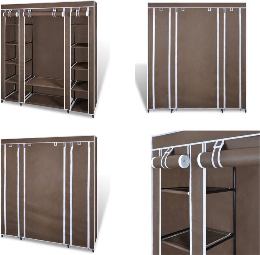 VidaXL Kledingkast met vakken en stangen 45x150x176 cm stof bruin Kast Kasten Kledingkast Kledingkasten