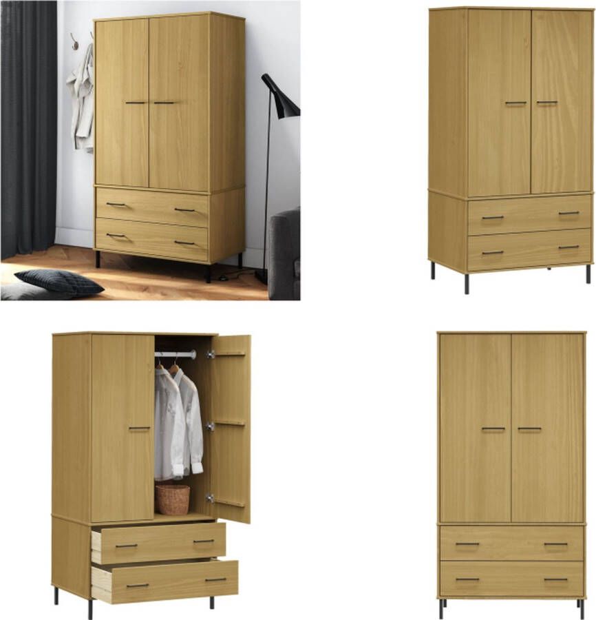 VidaXL Kledingkast metalen poten OSLO 90x55x172-5 cm grenenhout bruin Kledingkast Kledingkasten Garderobekast Garderobekasten