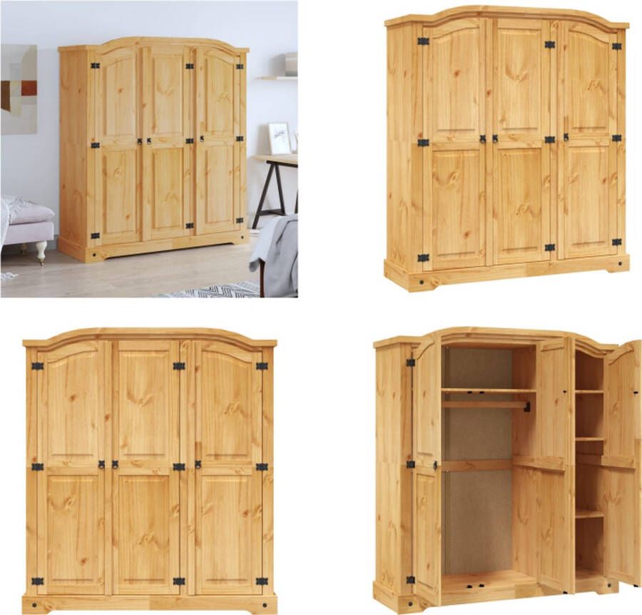 VidaXL Kledingkast Mexicaans grenenhout Corona-stijl 3 deuren Kledingkast Kledingkasten Kast Kasten - Foto 3