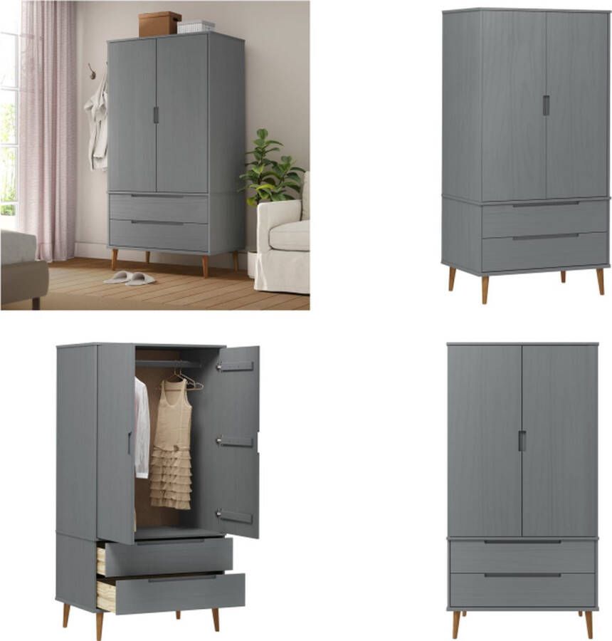 VidaXL Kledingkast MOLDE 90x55x175 cm massief grenenhout grijs Kledingkast Kledingkasten Garderobekast Slaapkamerkast