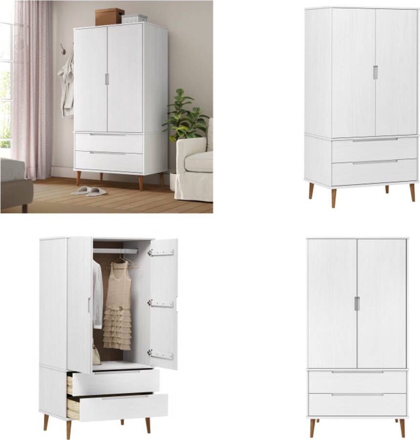 Vida XL vidaXL Kledingkast MOLDE 90x55x175 cm massief grenenhout wit-VXL-350523 - Foto 2