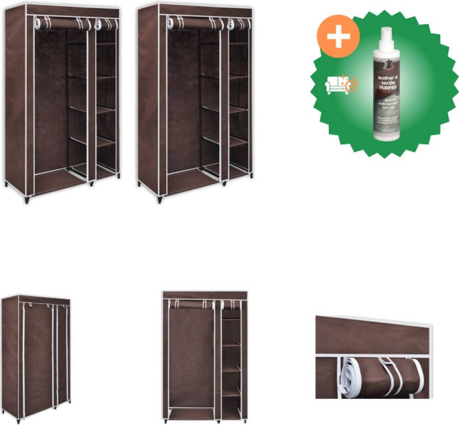 VidaXL Kledingkast Opvouwbaar Bruin 110x45x175cm Duurzaam Kast Inclusief Reiniger