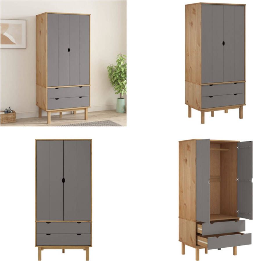 VidaXL Kledingkast OTTA 76-5x53x172 cm grenenhout bruin en grijs Kledingkast Kledingkasten Garderobekast Slaapkamerkast