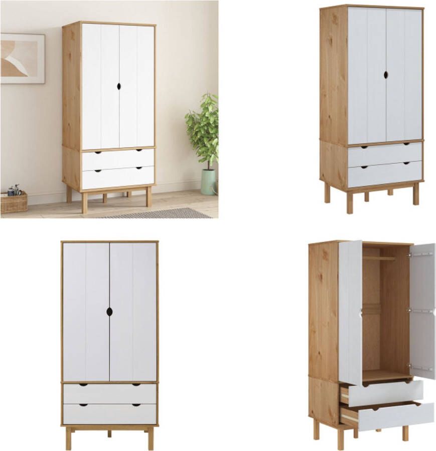 VidaXL Kledingkast OTTA 76-5x53x172 cm massief grenenhout bruin en wit Kledingkast Kledingkasten Garderobekast Slaapkamerkast