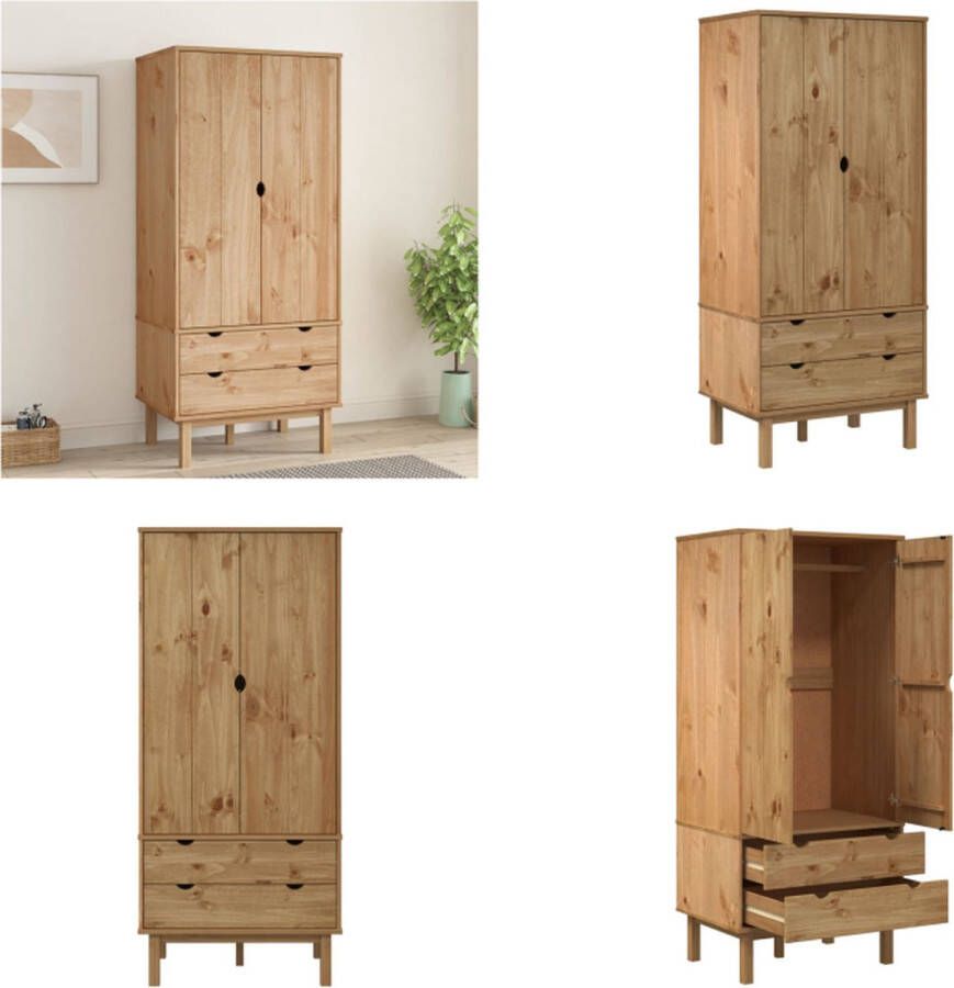 VidaXL Kledingkast OTTA 76-5x53x172 cm massief grenenhout Kledingkast Kledingkasten Garderobekast Slaapkamerkast - Foto 2