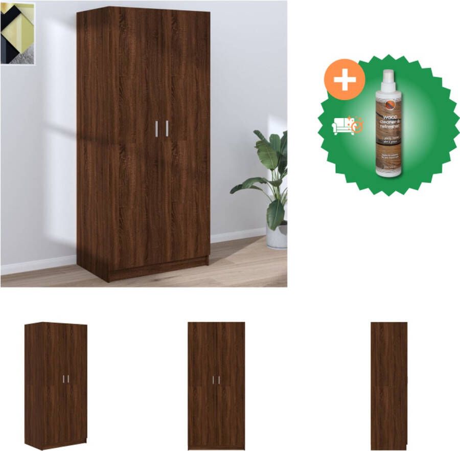 VidaXL Kledingkast 80x52x180 cm bewerkt hout bruineikenkleurig Kast Inclusief Houtreiniger en verfrisser