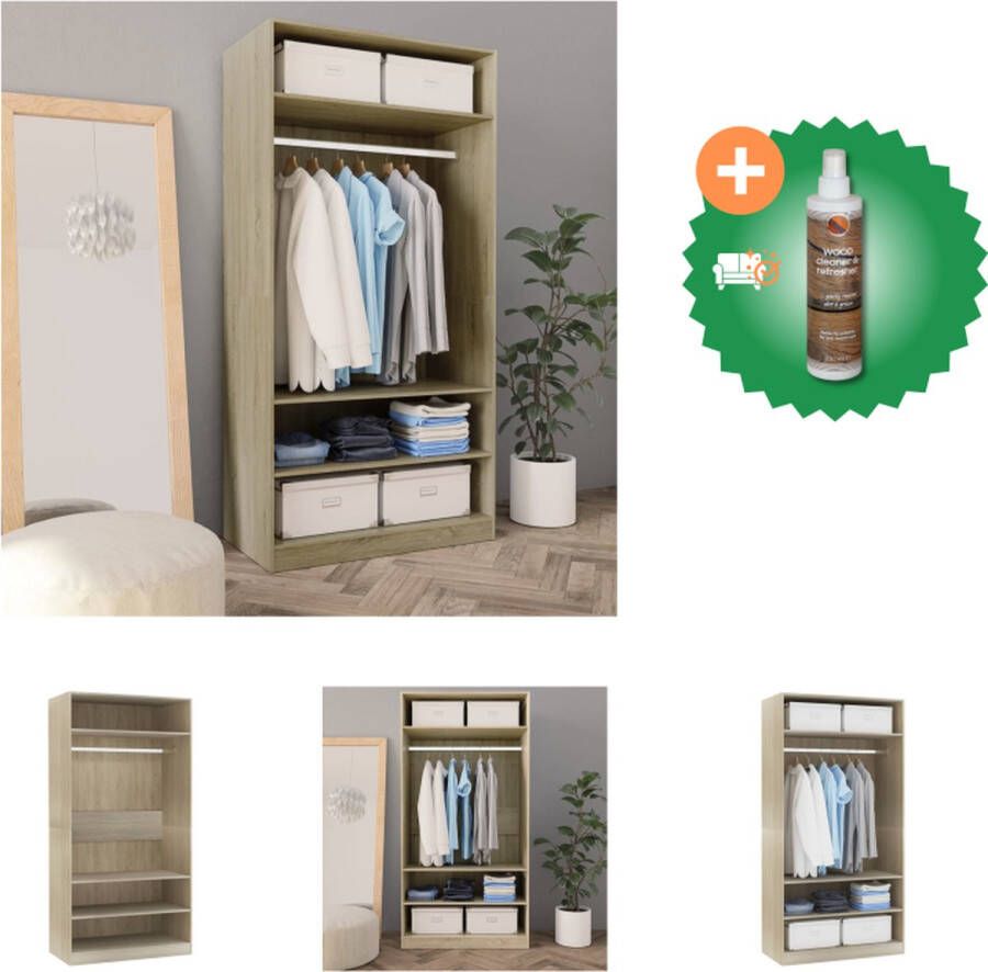 VidaXL Kledingkast Sonoma eiken 100 x 50 x 200 cm 3 kleine vakken 1 groot vak Kast Inclusief Houtreiniger en verfrisser