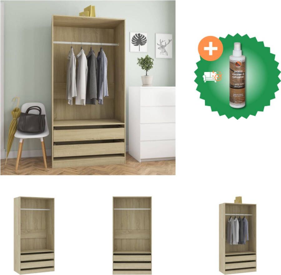 VidaXL Kledingkast Sonoma eiken 100 x 50 x 200 cm 3 kleine vakken 1 groot vak Kast Inclusief Houtreiniger en verfrisser - Foto 2