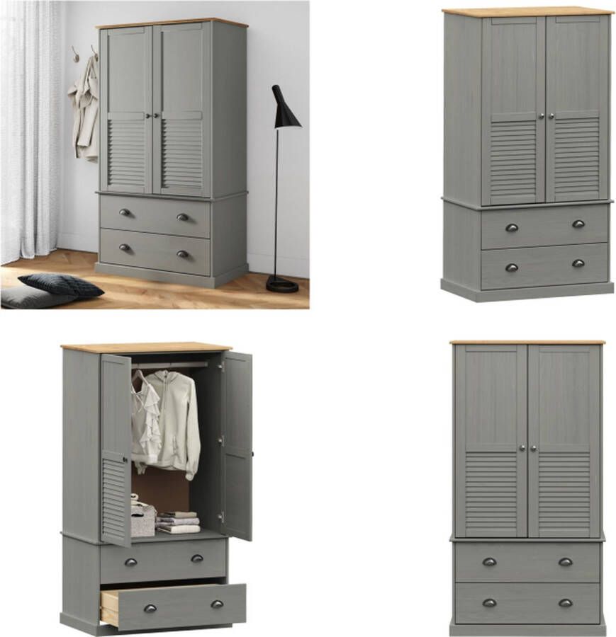 VidaXL Kledingkast VIGO 90x55x170 cm massief grenenhout grijs Kledingkast Kledingkasten Opbergkast Kast