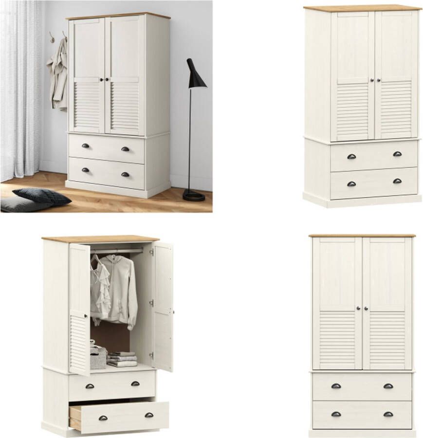 VidaXL Kledingkast VIGO 90x55x176 cm massief grenenhout wit Kledingkast Kledingkasten Opbergkast Kast