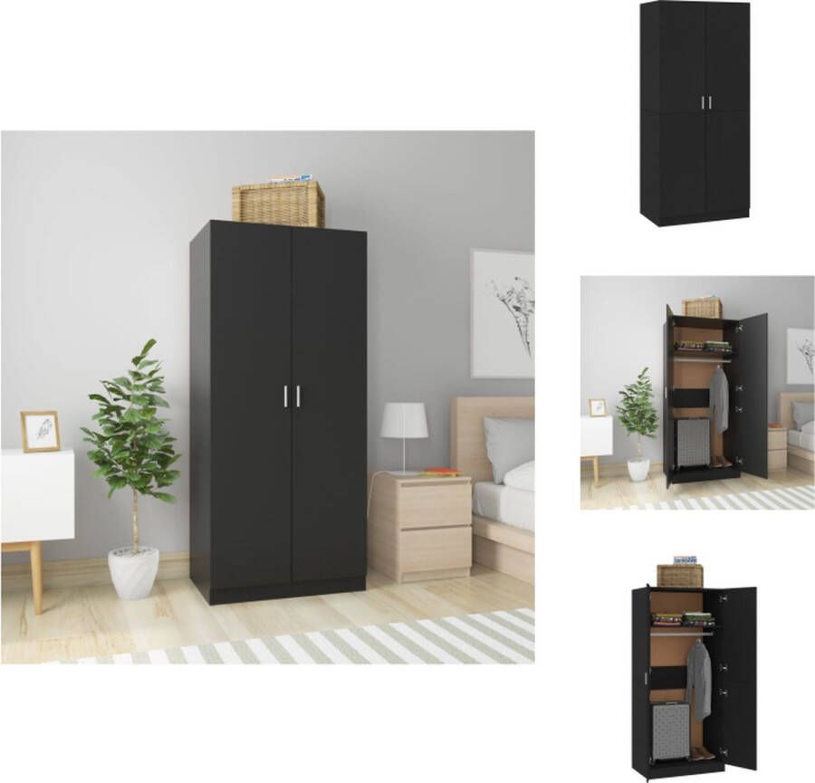 VidaXL Kledingkast zwart bewerkt hout 80x52x180 cm met 2 deuren en hangstang Kast