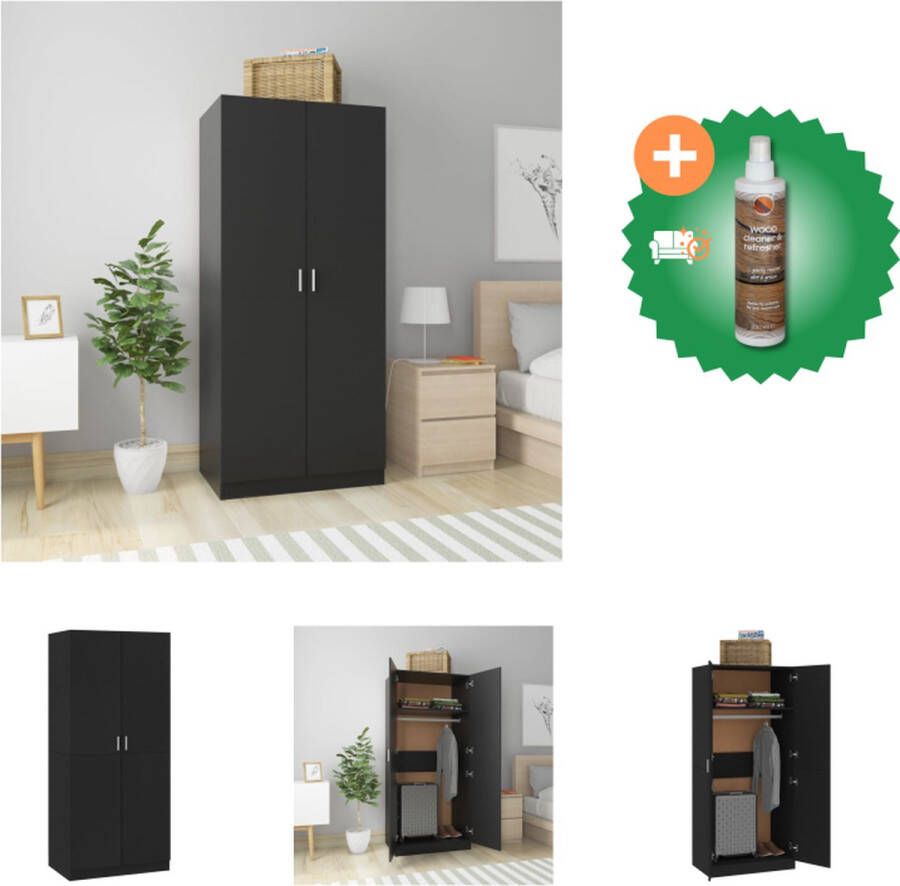 VidaXL Kledingkast zwart bewerkt hout 80x52x180 cm met 2 deuren en hangstang Kast Inclusief Houtreiniger en verfrisser