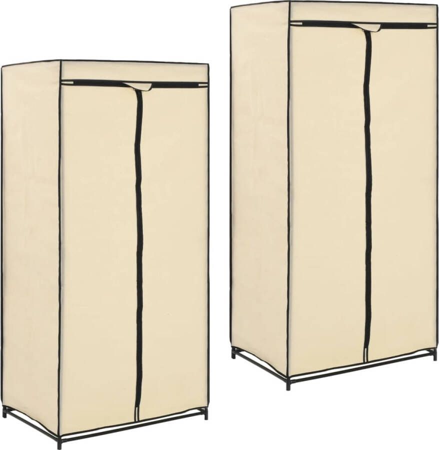 VidaXL Kledingkasten 2 st Crème 75x50x160 cm Kledingkast Creme Kledingkast Staal Kledingkast Met Ritsen Kledingrek Kledingrekken - Foto 2