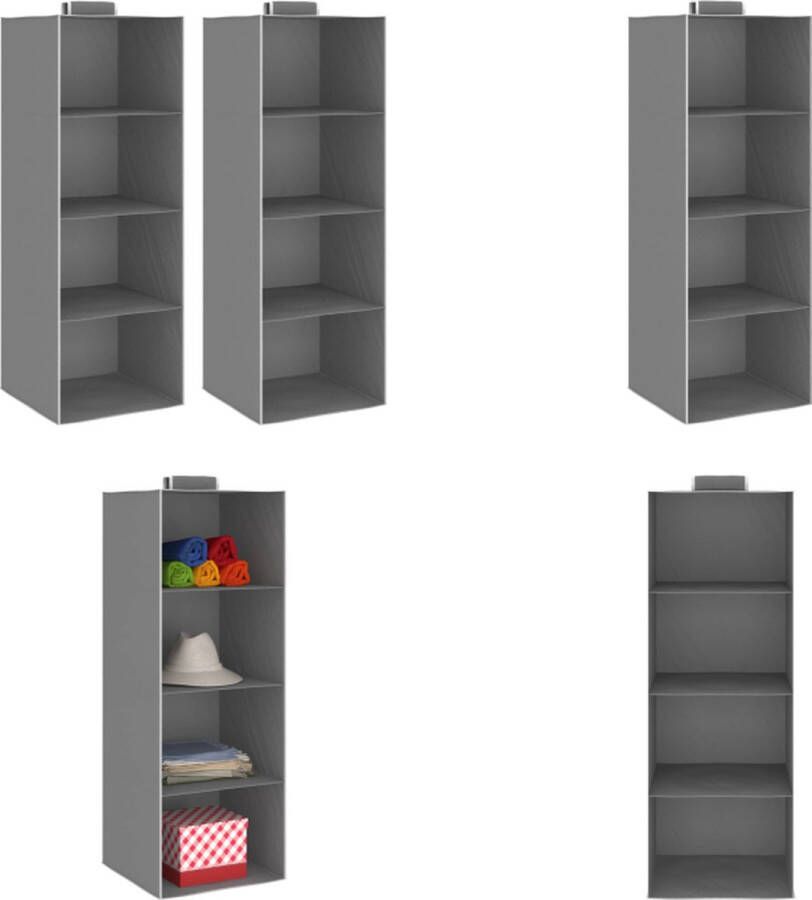 VidaXL Kledingorganisers hangend 2 st met 4 schappen stof Hangende Organiser Hangende Organisers Kledingkastorganiser Kledingkastorganisers