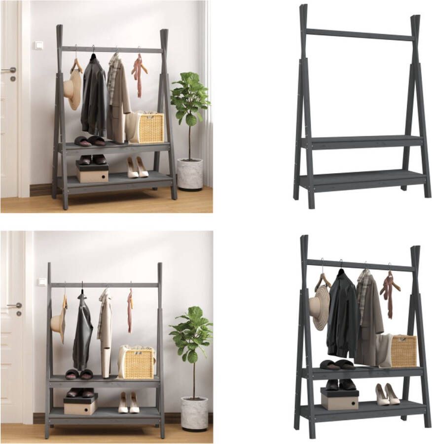 VidaXL Kledingrek 100x45-5x150 cm massief grenenhout grijs Kledingrek Kledingrekken Kledingstandaard Kapstok