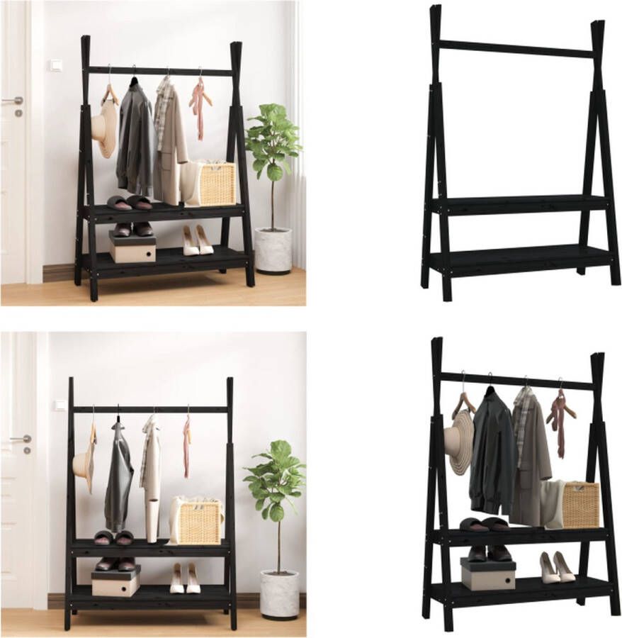VidaXL Kledingrek 100x45-5x150 cm massief grenenhout zwart Kledingrek Kledingrekken Kledingstandaard Kapstok