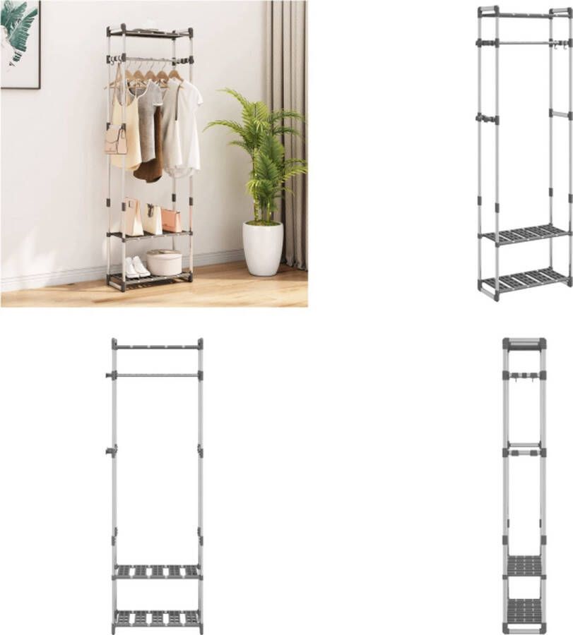 VidaXL Kledingrek 3-laags 59x29x192 cm aluminium zilverkleurig Kledingrek Kledingrekken Kledingstandaard Opbergrek