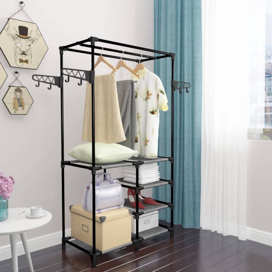 VidaXL -Kledingrek-87x44x158-cm-staal-en-nonwoven-stof-zwart - Foto 3