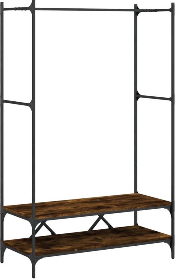 VidaXL -Kledingrek-met-schappen-bewerkt-hout-gerookt-eikenkleurig