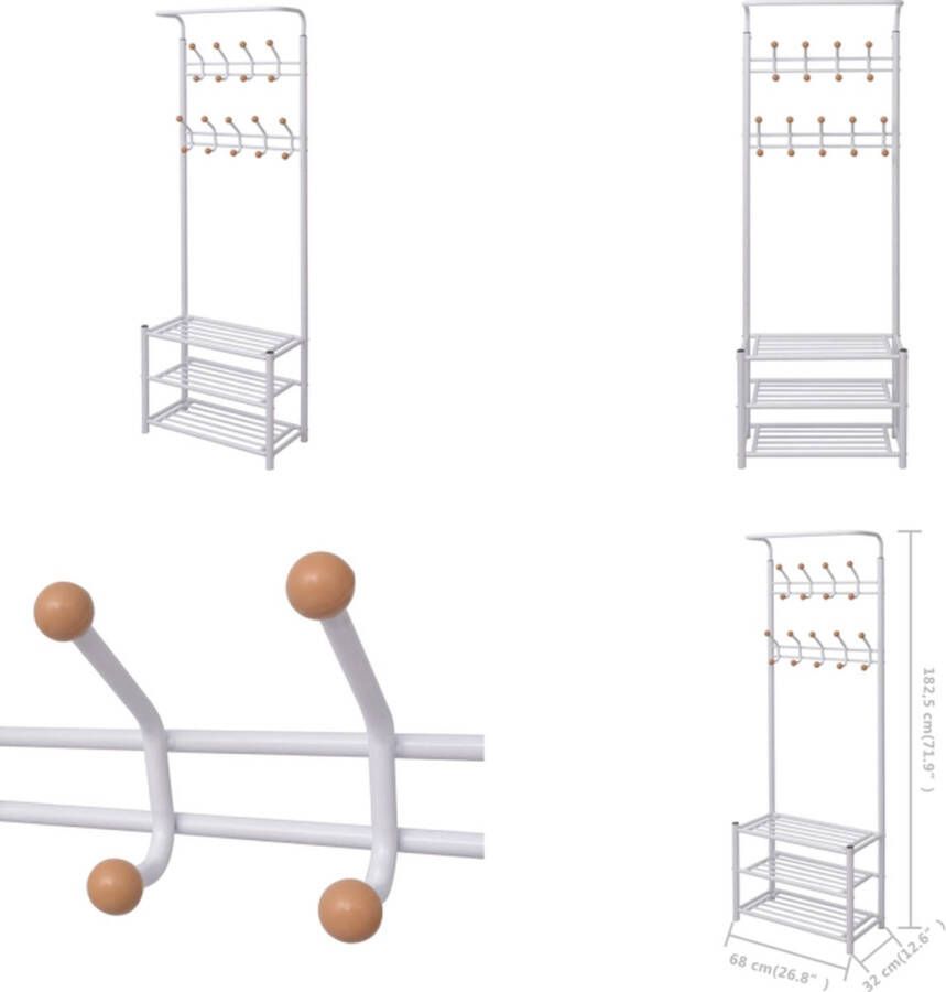VidaXL Kledingrek met schoenenopberger Wit 68x32x182 5 cm Kledingrek Kapstok Entreehal Meubilair Witte Kast Schoenenkast - Foto 2