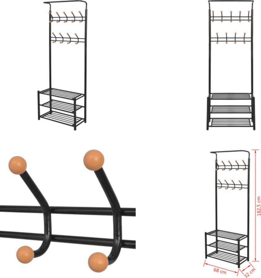 VidaXL Kledingrek met schoenenopberger 68x32x182-5 cm zwart Kledingrek Kledingrekken Klerenrek Klerenrekken - Foto 2