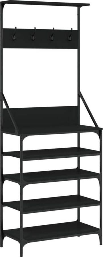 VidaXL Kledingrek Met schoenenrek 70x34x184 cm Zwart Kledingrek Kapstok Jassenrek Zwarte Kapstok Houten Kapstok Metalen Kapstok Slimme Opslagoplossing Garderobe Organizer Entree Organisatie Klein Appartement Meubilair