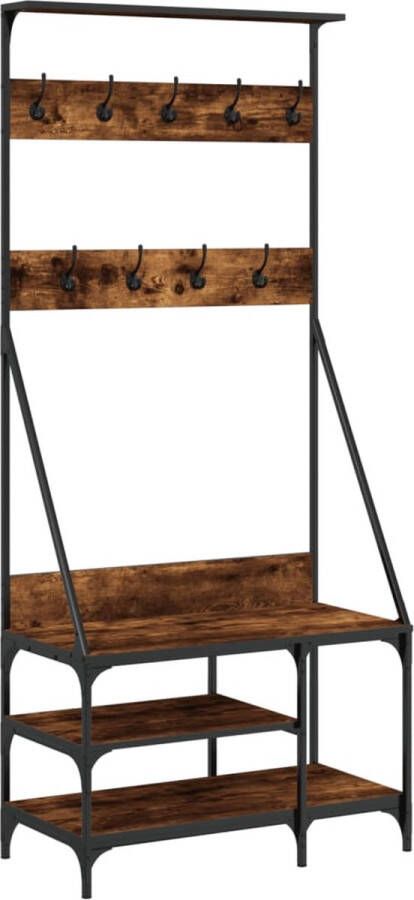 VidaXL -Kledingrek-met-schoenenrek-80x40x184-cm-gerookt-eikenkleurig