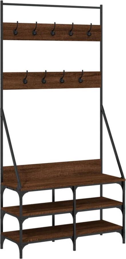 VidaXL -Kledingrek-met-schoenenrek-90x34x184-cm-bruineikenkleurig