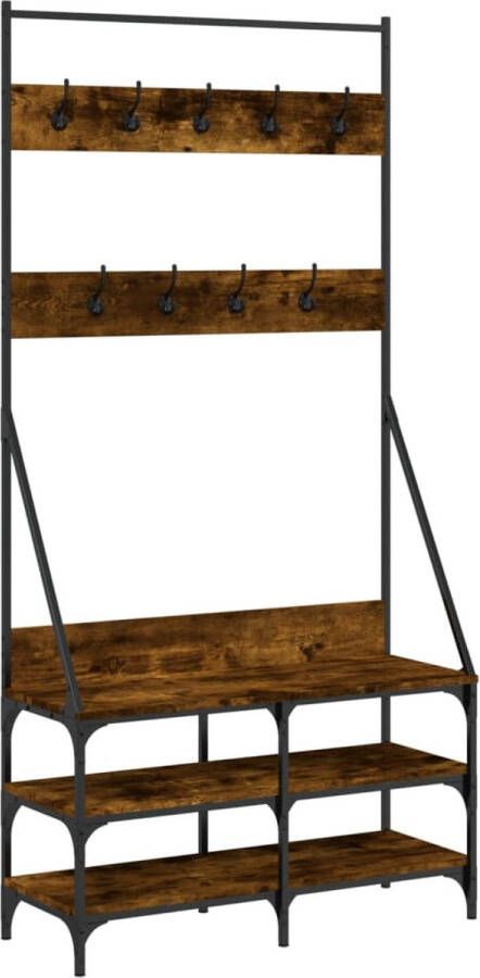 VidaXL -Kledingrek-met-schoenenrek-90x34x184-cm-gerookt-eikenkleurig - Foto 2