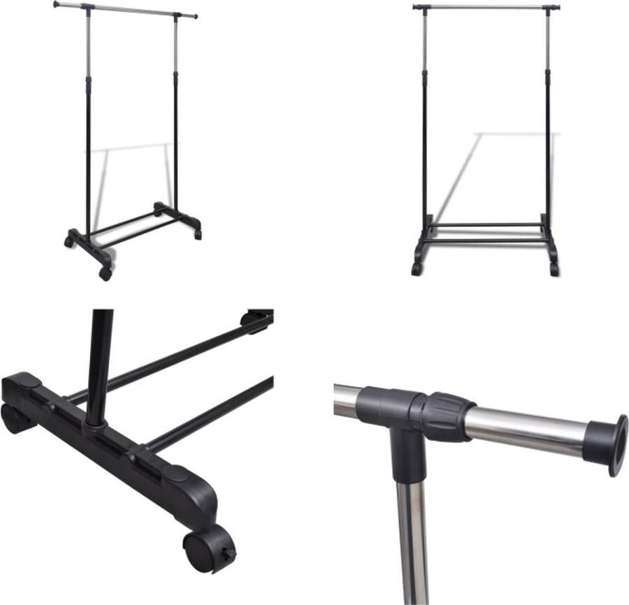 VidaXL Kledingrek verstelbaar met 4 wieltjes en 1 ophangrail Kledingrek Kledingrekken Kledinghouder Kledinghouders