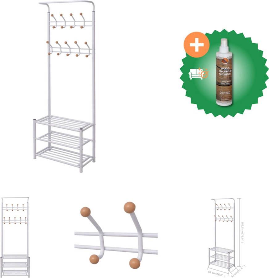 VidaXL Kledingrek Wit Staal en kunststof 68 x 32 x 182.5 cm Met hangers en planken Kapstok Inclusief Houtreiniger en verfrisser