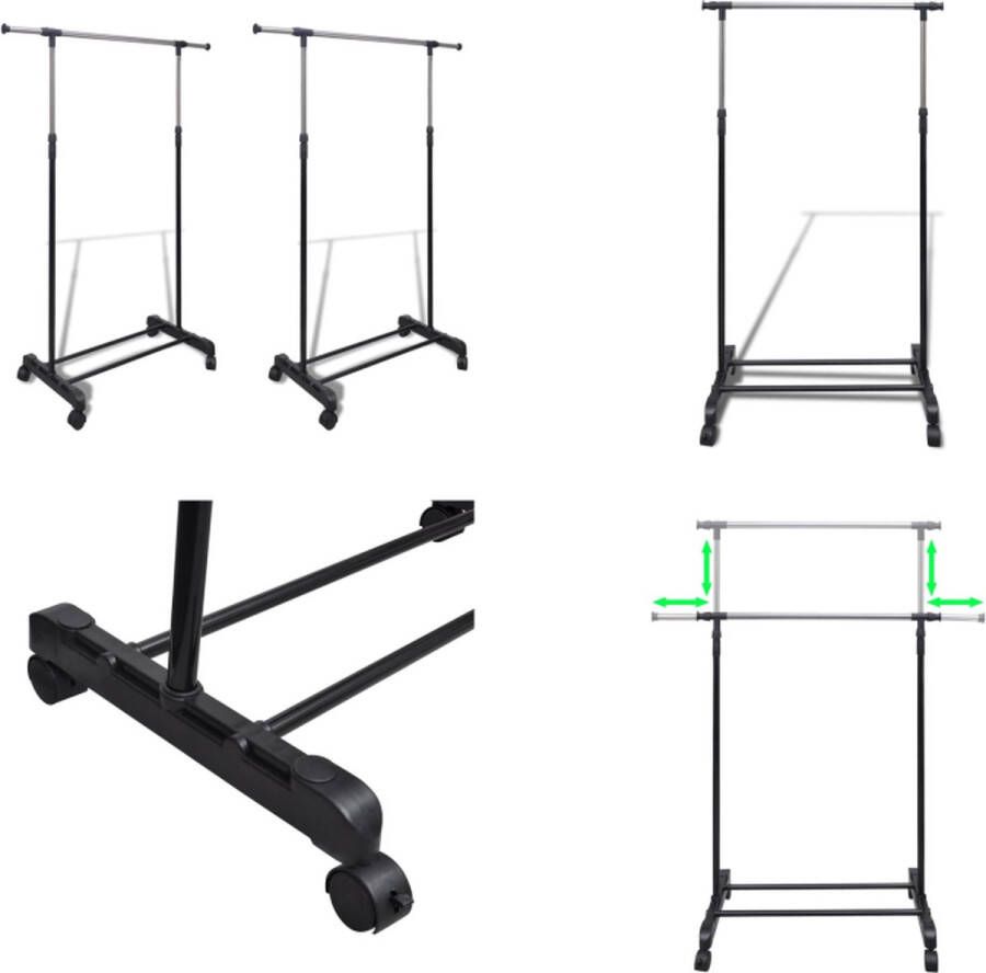 VidaXL Kledingrekken verstelbaar 2 st met 1 ophangrail Kledingrek Kledingrekken Kledinghouder Kledinghouders