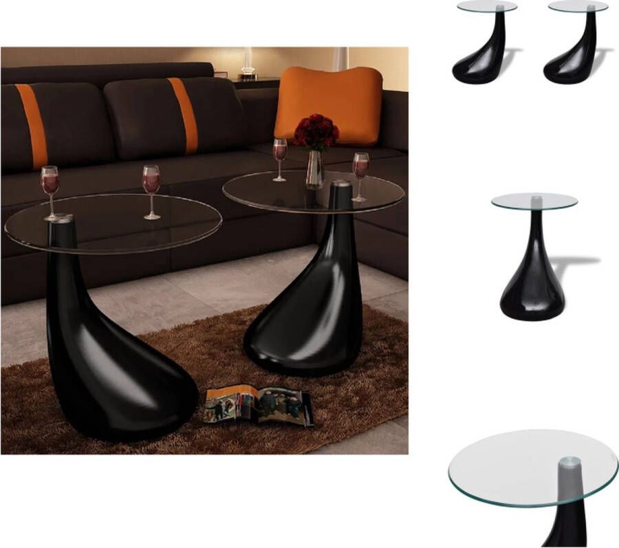 VidaXL Salontafel Salontafels Salon Tafel Salon Tafels Salontafel met rond glazen tafelblad hoogglans zwart 2 st