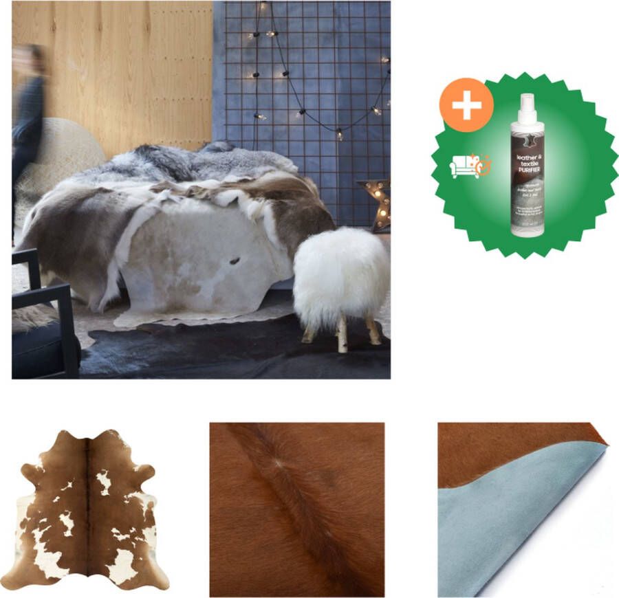 VidaXL Vloerkleed 150x170 cm echte runderhuid bruin en wit Vloerkleed Inclusief Reiniger