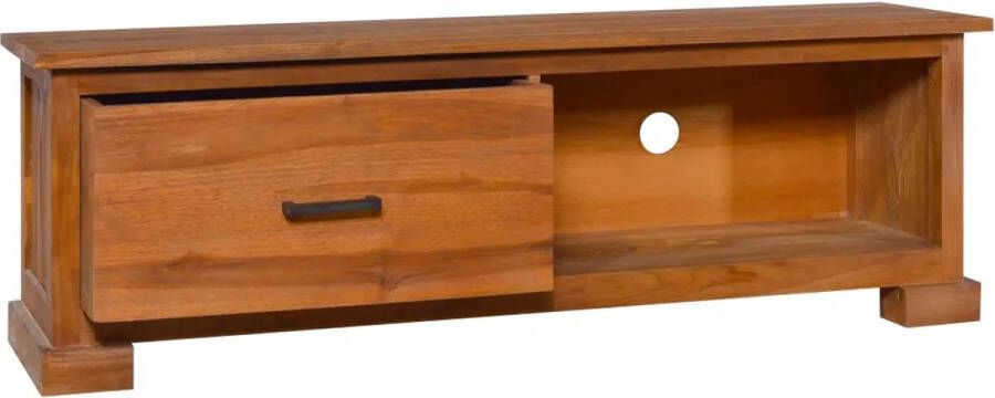 vidaXL Koloniaal Massief Teakhouten TV-meubel met Duurzame Afwerking Opbergruimte voor Multimedia Teak Hardhout Geen Montage Vereist 112 x 30 x 37 cm